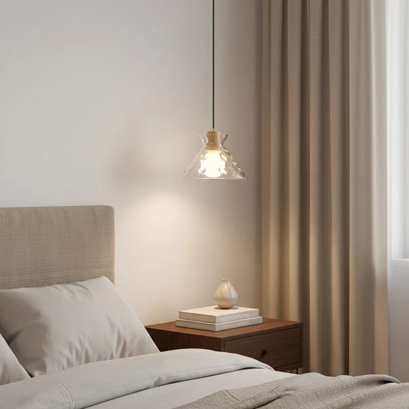 Glazen Hanglamp met Geslepen Koepel en Houten Accenten – Rustieke Eethoekverlichting | Sansoti