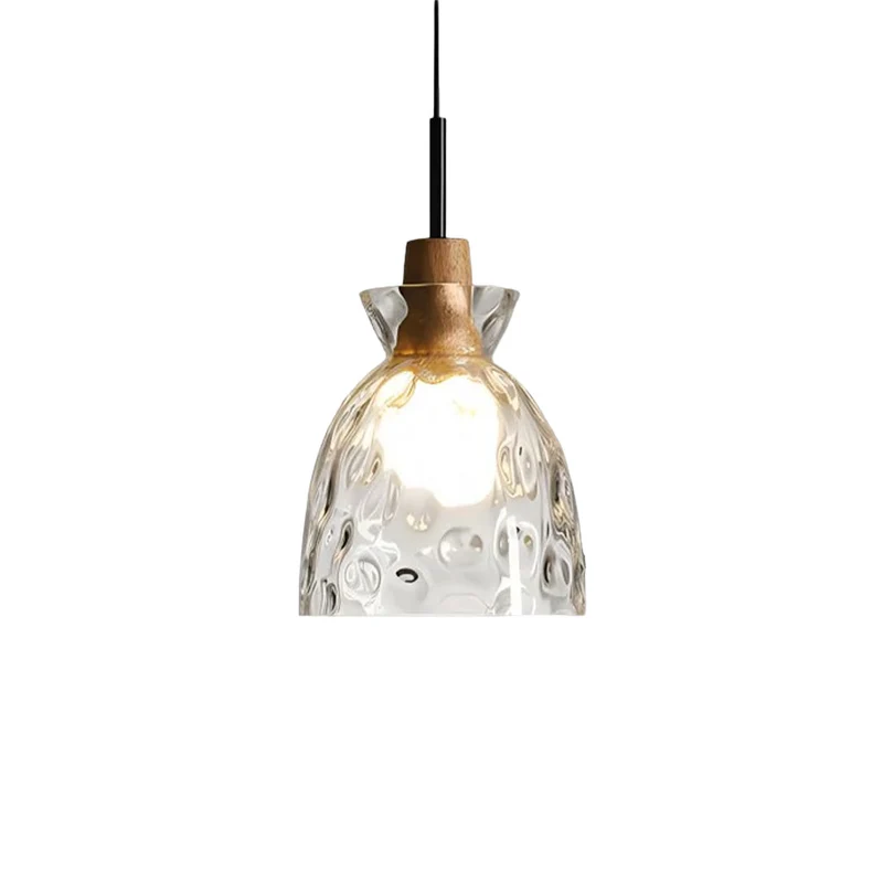 Glazen Hanglamp met Geslepen Koepel en Houten Accenten – Rustieke Eethoekverlichting | Sansoti