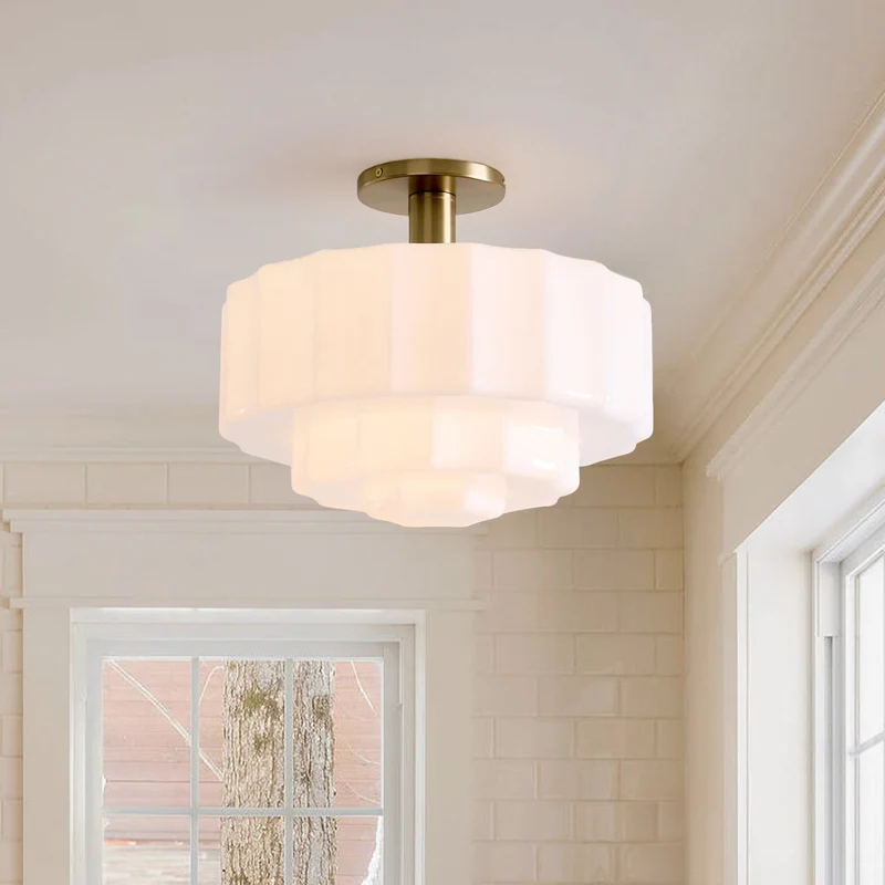 Gelaagde Plafondlamp met Getextureerd Melkglas – Modern Vintage Design | Sansoti