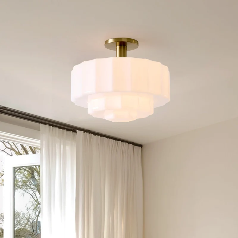 Gelaagde Plafondlamp met Getextureerd Melkglas – Modern Vintage Design | Sansoti