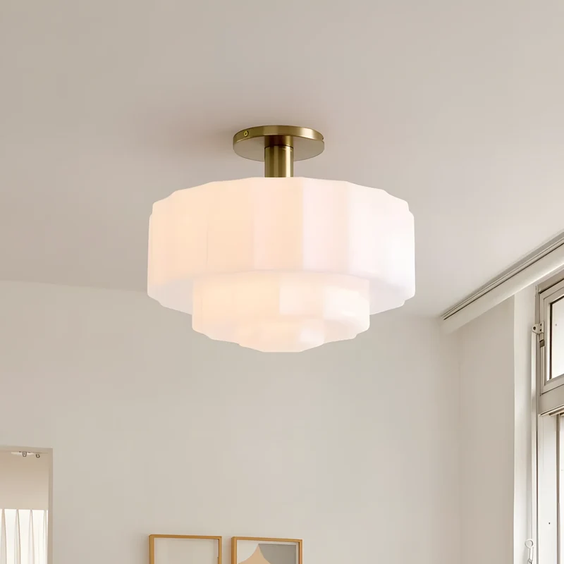 Gelaagde Plafondlamp met Getextureerd Melkglas – Modern Vintage Design | Sansoti