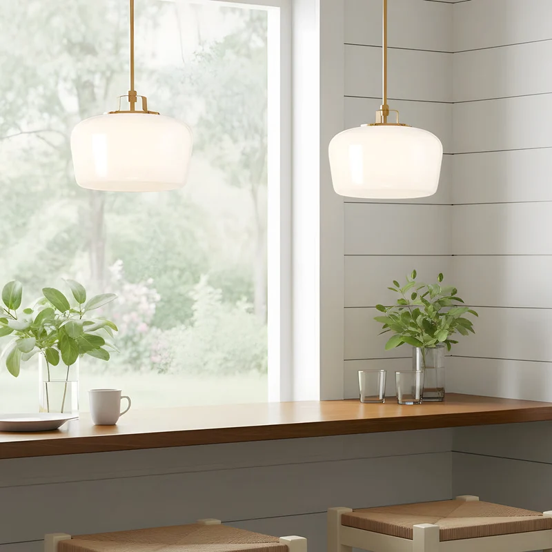 Hanglamp met Opaal Wit Glazen Kap en Antique Brass Fitting – 3-Lichts Hangverlichting voor Keukeneiland Eetkamer Woonkamer Scandinavisch Interieur | Sansoti