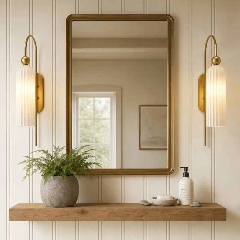 Geribbelde Glazen Wandlamp Cilindervorm met Gouden Fitting voor Gang, Slaapkamer, Woonkamer | Sansoti