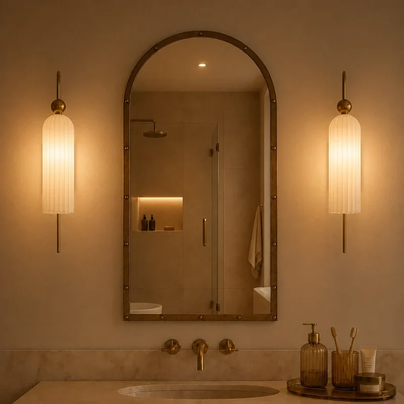Geribbelde Glazen Wandlamp Cilindervorm met Gouden Fitting voor Gang, Slaapkamer, Woonkamer | Sansoti