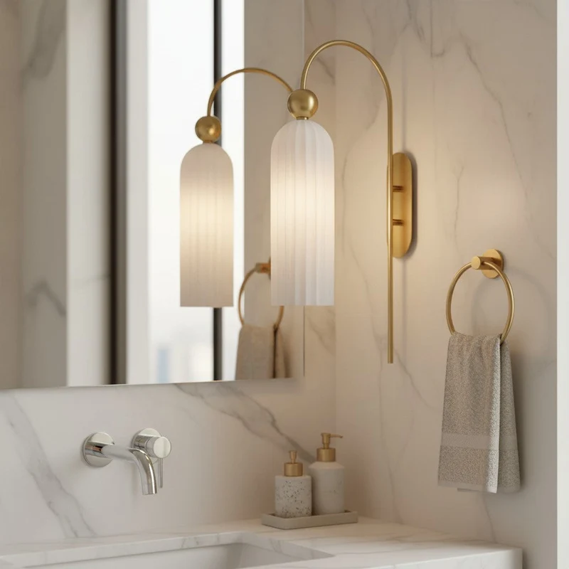 Geribbelde Glazen Wandlamp Cilindervorm met Gouden Fitting voor Gang, Slaapkamer, Woonkamer | Sansoti