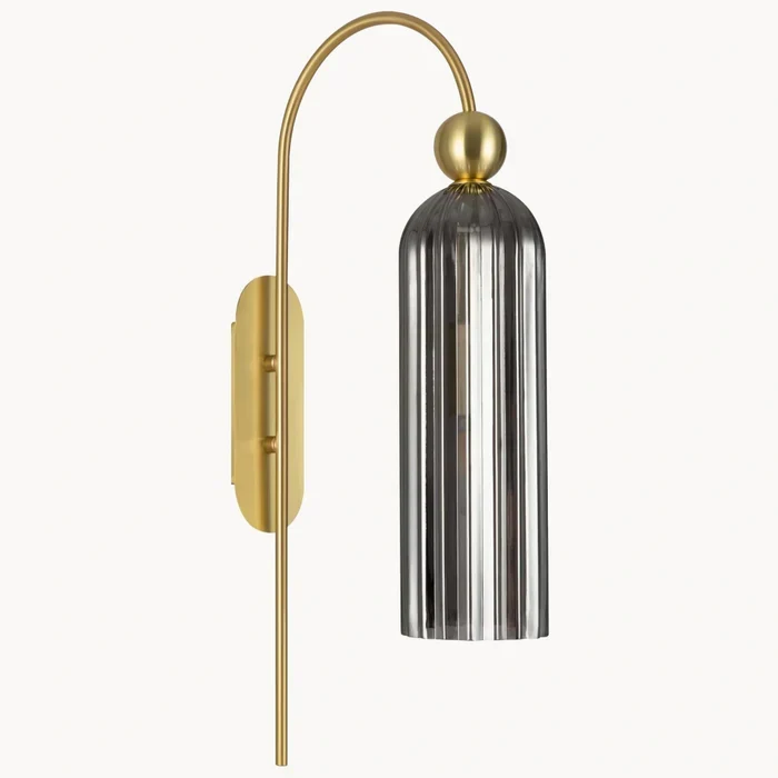 Geribbelde Glazen Wandlamp Cilindervorm met Gouden Fitting voor Gang, Slaapkamer, Woonkamer | Sansoti