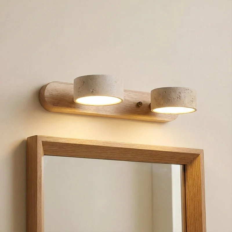 Verstelbare Wandlamp Travertijn & Hout – 2/3/4 Lichtpunten Warm Licht Sconce | Sansoti