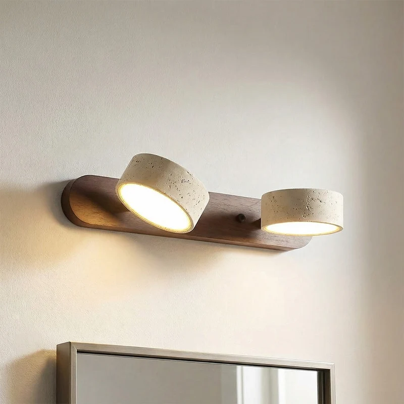 Verstelbare Wandlamp Travertijn & Hout – 2/3/4 Lichtpunten Warm Licht Sconce | Sansoti