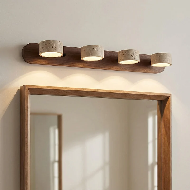 Verstelbare Wandlamp Travertijn & Hout – 2/3/4 Lichtpunten Warm Licht Sconce | Sansoti