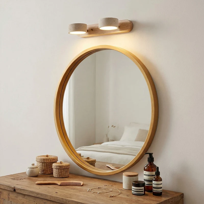 Verstelbare Wandlamp Travertijn & Hout – 2/3/4 Lichtpunten Warm Licht Sconce | Sansoti