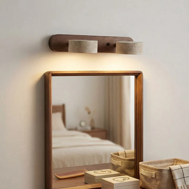 Verstelbare Wandlamp Travertijn & Hout – 2/3/4 Lichtpunten Warm Licht Sconce | Sansoti