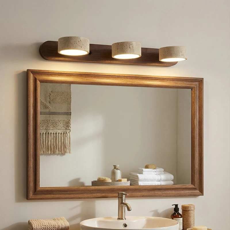 Verstelbare Wandlamp Travertijn & Hout – 2/3/4 Lichtpunten Warm Licht Sconce | Sansoti