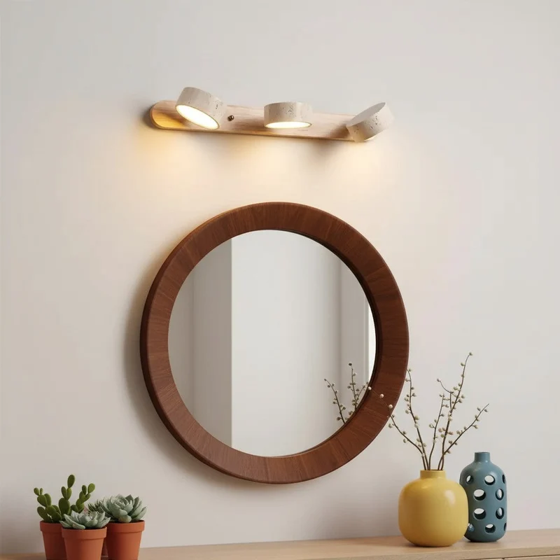 Verstelbare Wandlamp Travertijn & Hout – 2/3/4 Lichtpunten Warm Licht Sconce | Sansoti