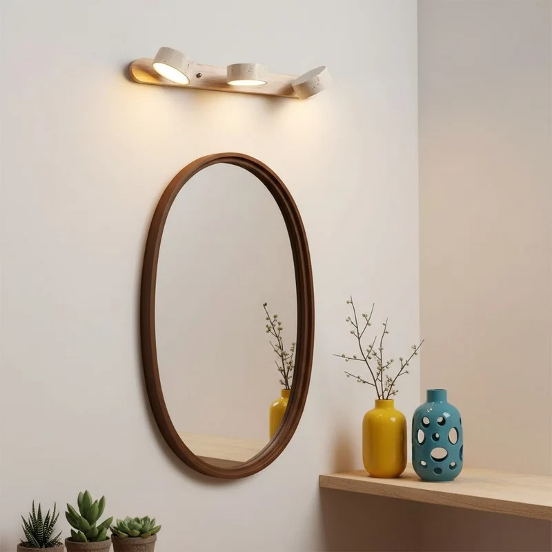 Verstelbare Wandlamp Travertijn & Hout – 2/3/4 Lichtpunten Warm Licht Sconce | Sansoti