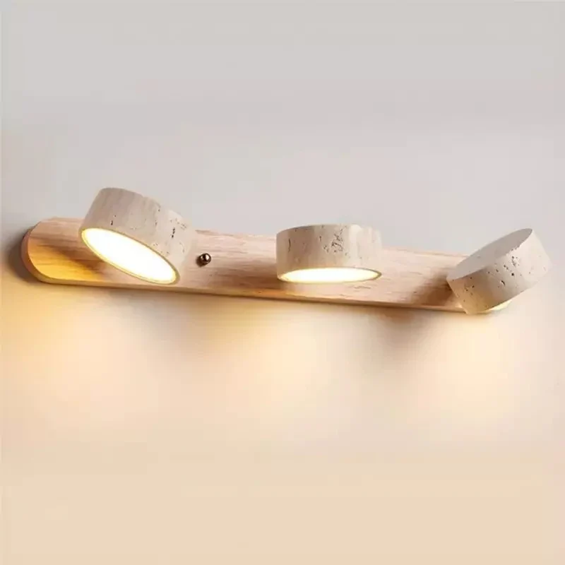 Verstelbare Wandlamp Travertijn & Hout – 2/3/4 Lichtpunten Warm Licht Sconce | Sansoti