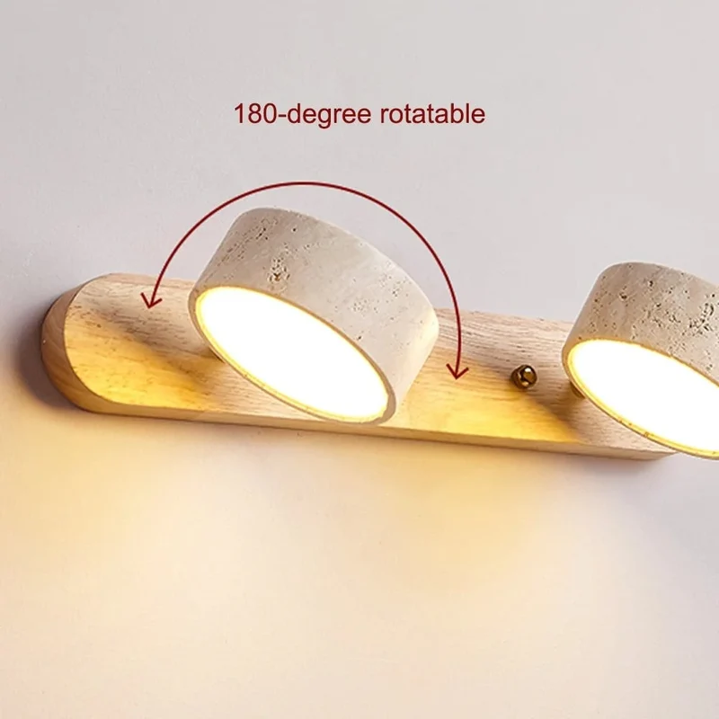 Verstelbare Wandlamp Travertijn & Hout – 2/3/4 Lichtpunten Warm Licht Sconce | Sansoti