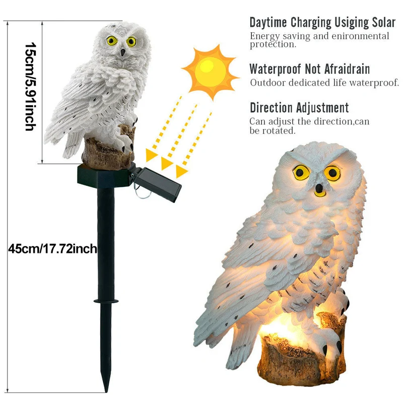 Uil Tuinlamp Zonne-energie Led IP65 Waterdicht Warm Wit 45cm Decoratie Tuin Terras Oprit | Sansoti