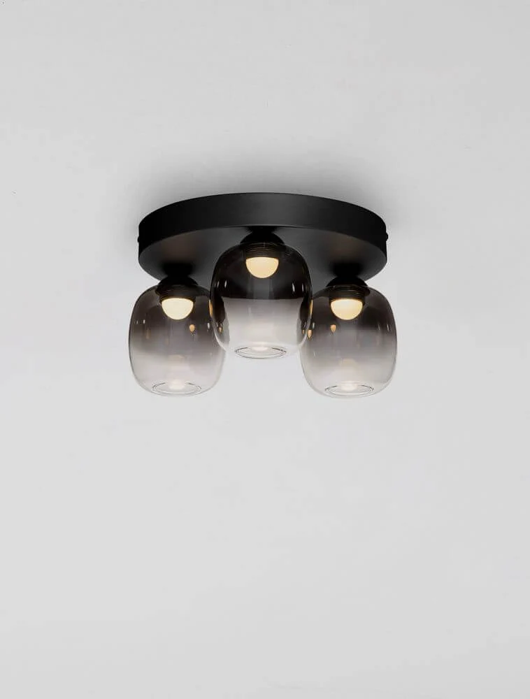 Kita LED Deckenleuchte 3-flammig Ø 30cm 3000K Schwarz, Rauch