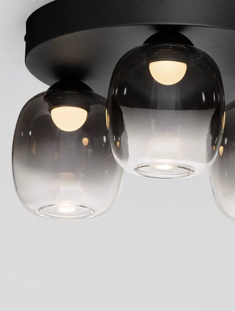 Kita LED Deckenleuchte 3-flammig Ø 30cm 3000K Schwarz, Rauch