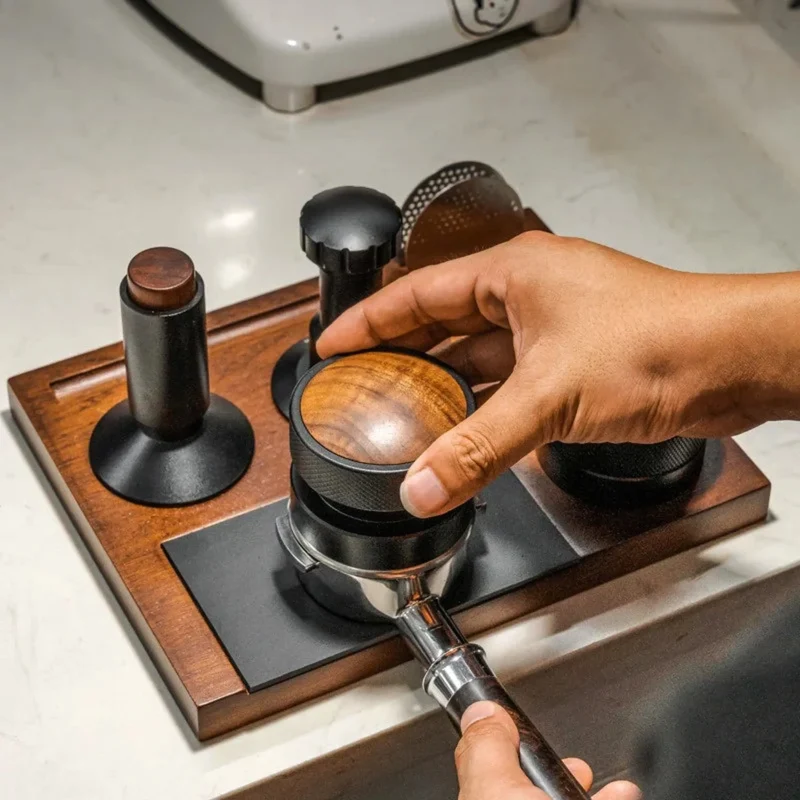 Houten Espresso Werkstation met Tamper Houder & Lade voor Koffie Organisatie Thuis Barista Accessoires | Sansoti