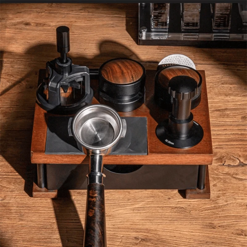 Houten Espresso Werkstation met Tamper Houder & Lade voor Koffie Organisatie Thuis Barista Accessoires | Sansoti