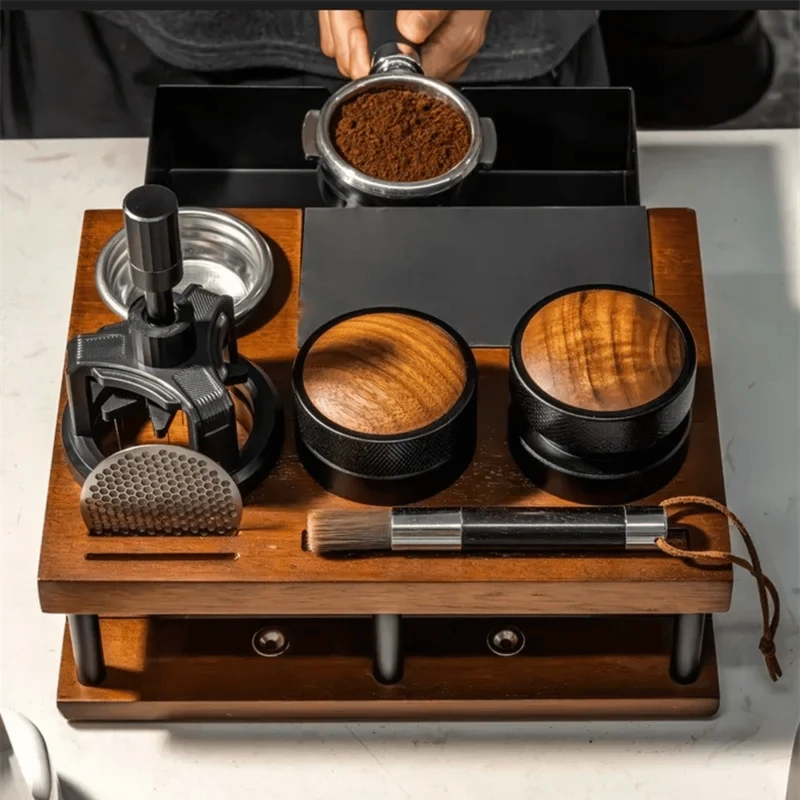 Houten Espresso Werkstation met Tamper Houder & Lade voor Koffie Organisatie Thuis Barista Accessoires | Sansoti