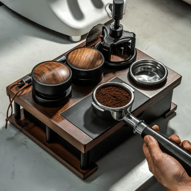 Houten Espresso Werkstation met Tamper Houder & Lade voor Koffie Organisatie Thuis Barista Accessoires | Sansoti