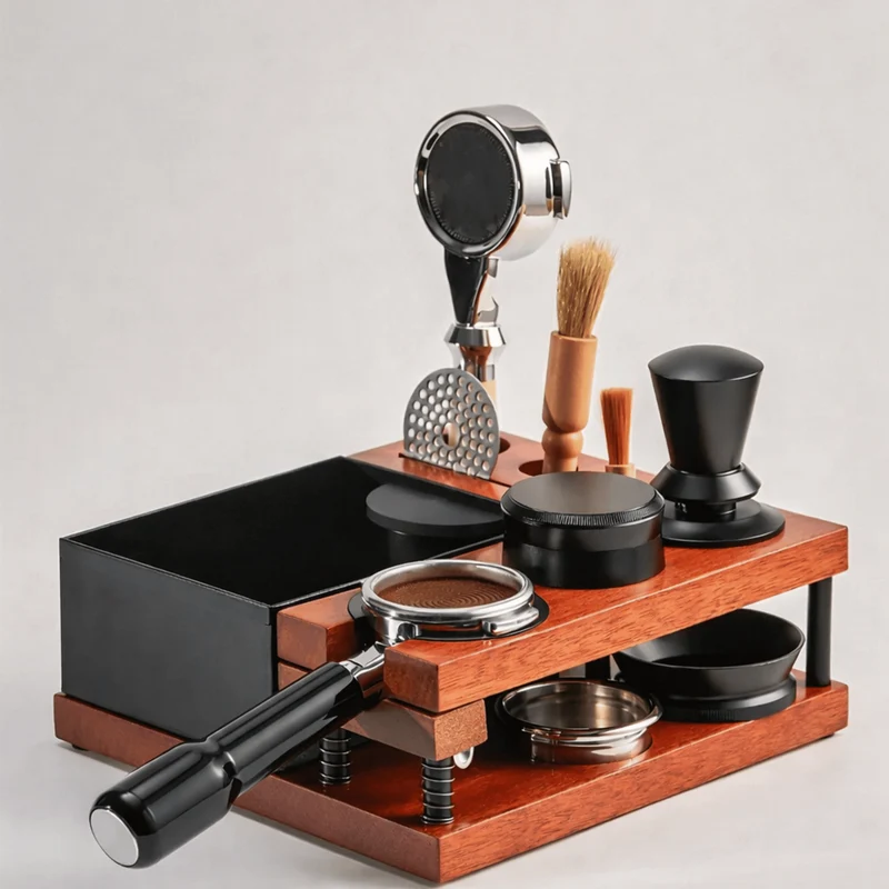 Houten Espresso Werkstation met Tamper Houder & Lade voor Koffie Organisatie Thuis Barista Accessoires | Sansoti