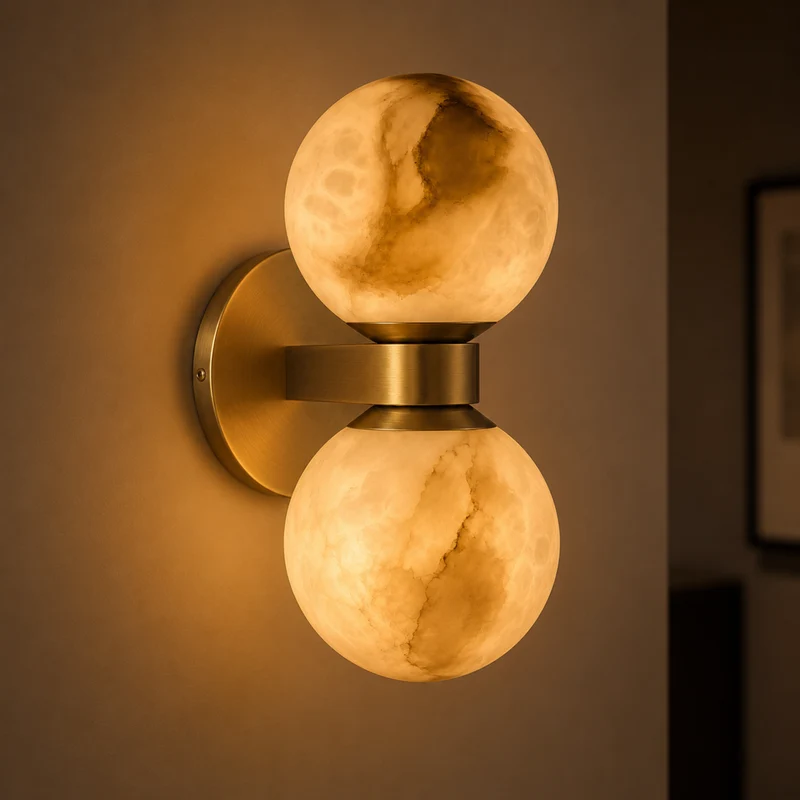 Wandlamp Dubbele Bol Marmer Goud Modern Nordic Design Slaapkamer Woonkamer Hal E27 Dimbaar Luxe Interieur | Sansoti