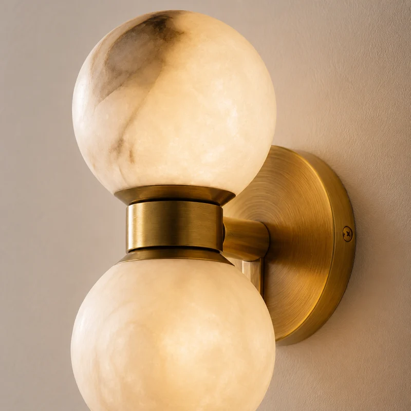 Wandlamp Dubbele Bol Marmer Goud Modern Nordic Design Slaapkamer Woonkamer Hal E27 Dimbaar Luxe Interieur | Sansoti