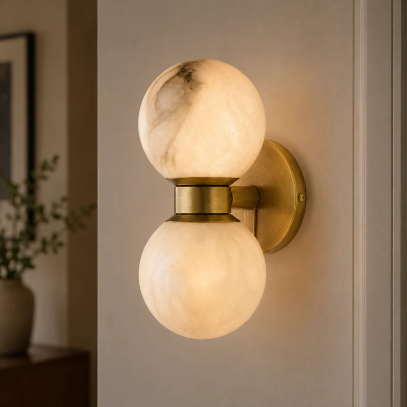 Wandlamp Dubbele Bol Marmer Goud Modern Nordic Design Slaapkamer Woonkamer Hal E27 Dimbaar Luxe Interieur | Sansoti