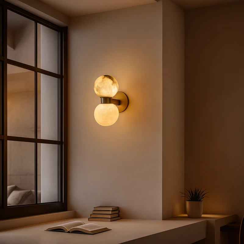 Wandlamp Dubbele Bol Marmer Goud Modern Nordic Design Slaapkamer Woonkamer Hal E27 Dimbaar Luxe Interieur | Sansoti