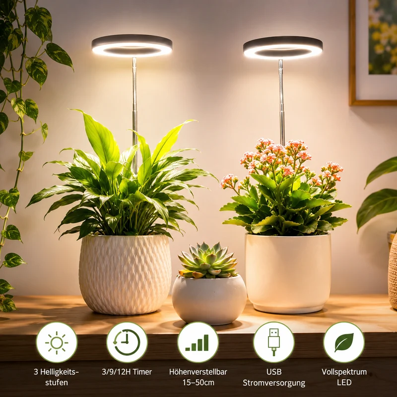 Verstelbare LED Groeilamp Volledig Spectrum met Zwanenhals voor Kamerplanten Binnen 20-65cm Plantverlichting | Sansoti