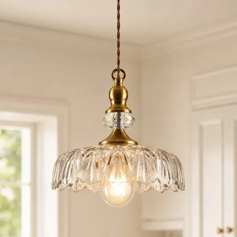 Vintage Hanglamp Glas Messing Bloemmotief Groen Zwart | Sansoti