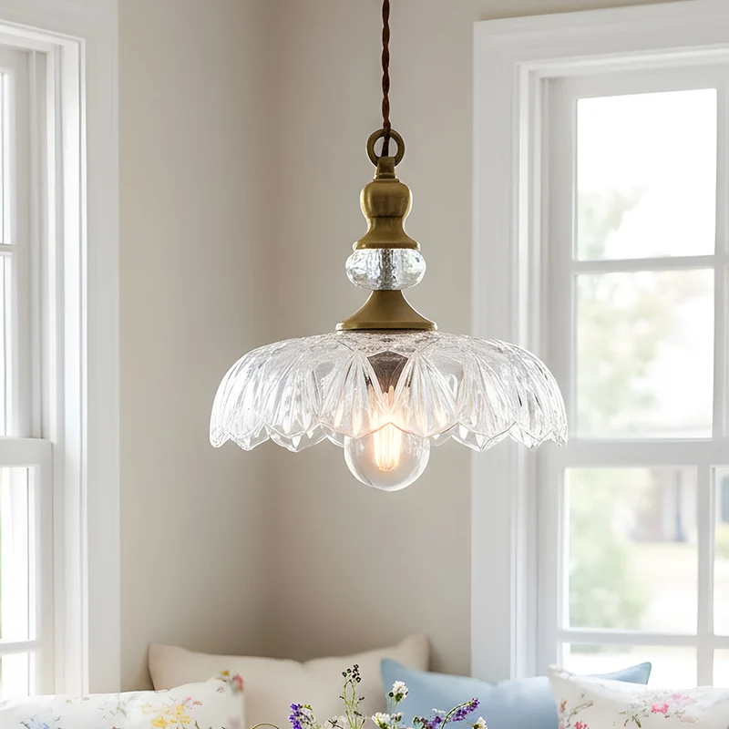 Vintage Hanglamp Glas Messing Bloemmotief Groen Zwart | Sansoti