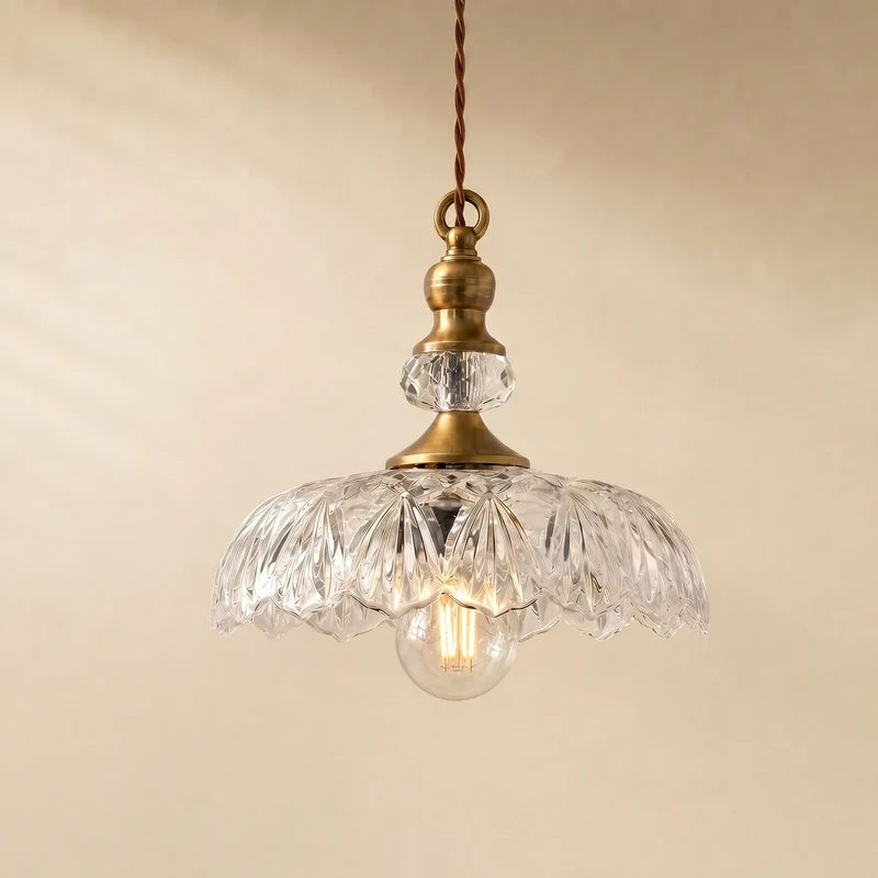 Vintage Hanglamp Glas Messing Bloemmotief Groen Zwart | Sansoti