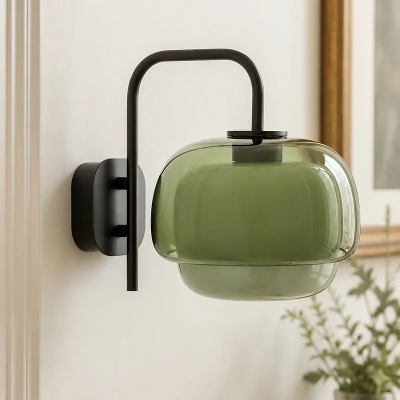 Gekleurde Glazen Wandlamp met Ronde Kap – Groen, Roze, Oranje – Moderne LED Verlichting | Sansoti
