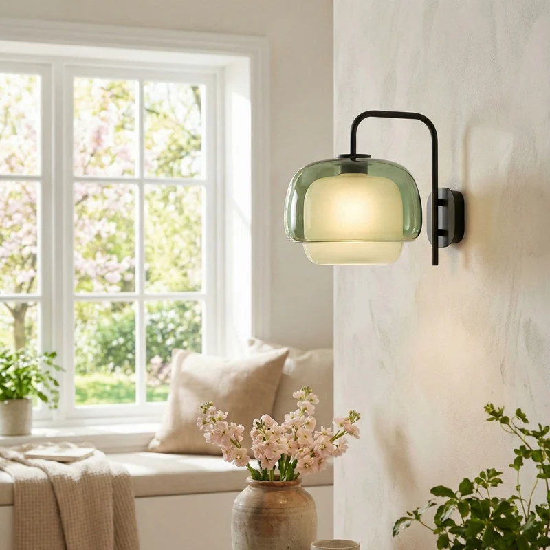 Gekleurde Glazen Wandlamp met Ronde Kap – Groen, Roze, Oranje – Moderne LED Verlichting | Sansoti