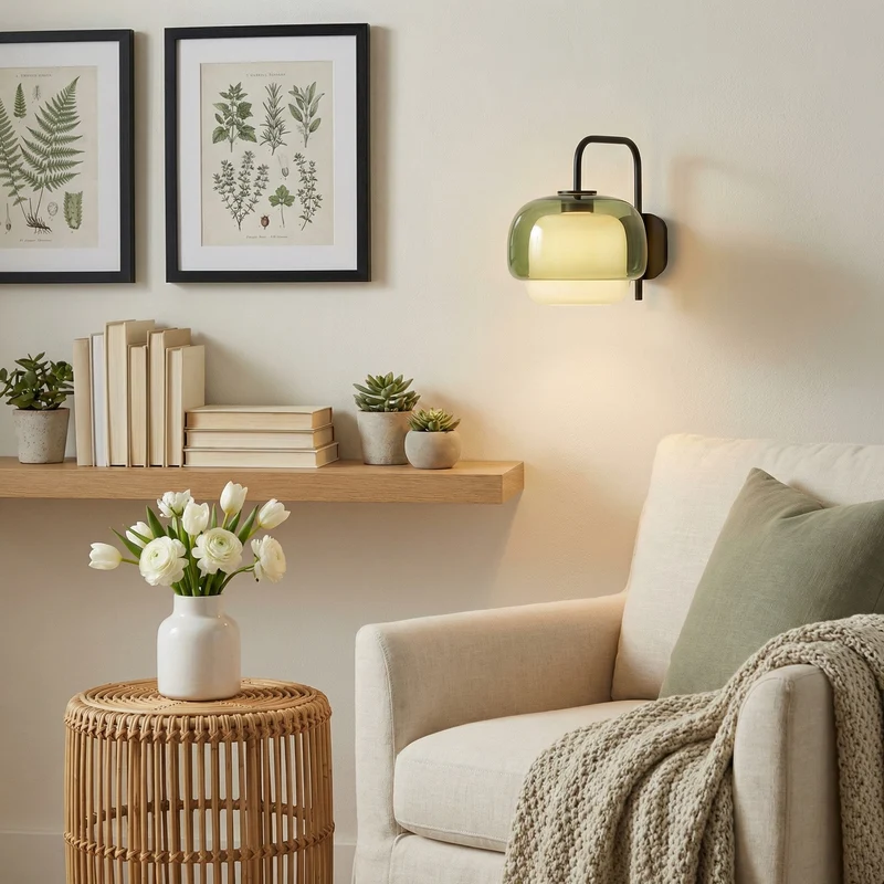Gekleurde Glazen Wandlamp met Ronde Kap – Groen, Roze, Oranje – Moderne LED Verlichting | Sansoti