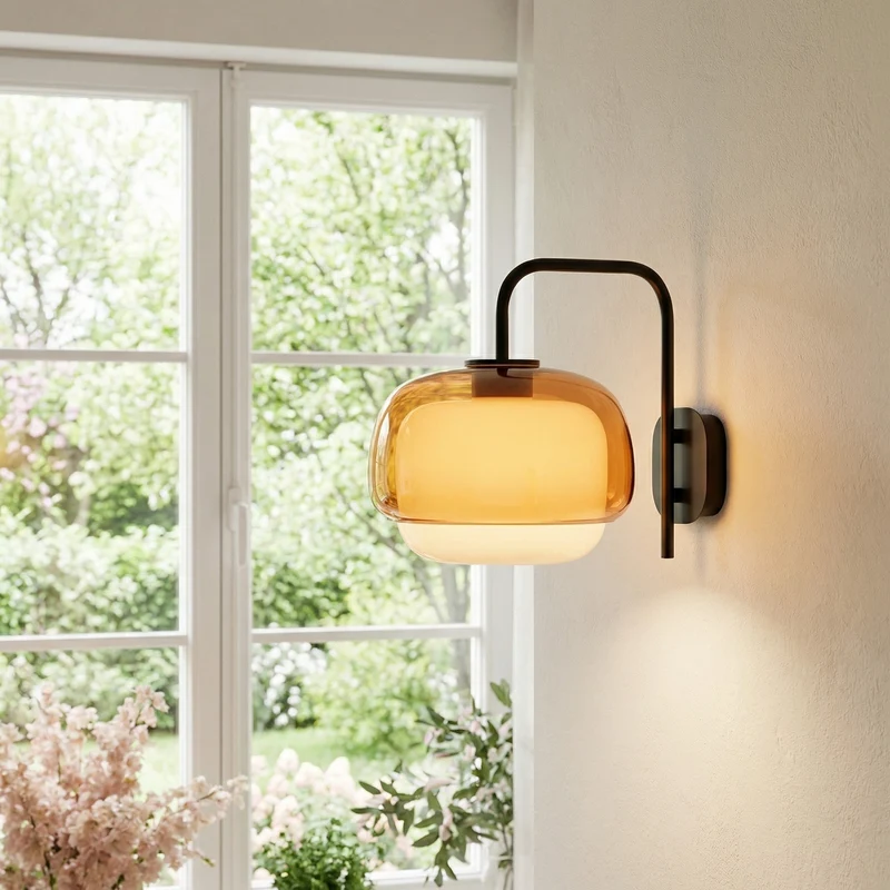 Gekleurde Glazen Wandlamp met Ronde Kap – Groen, Roze, Oranje – Moderne LED Verlichting | Sansoti
