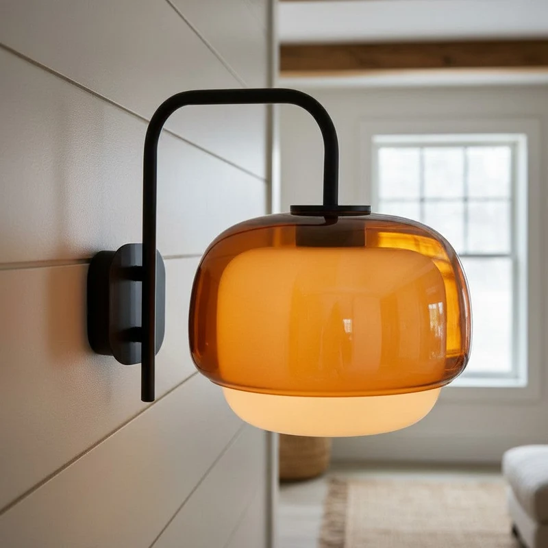 Gekleurde Glazen Wandlamp met Ronde Kap – Groen, Roze, Oranje – Moderne LED Verlichting | Sansoti