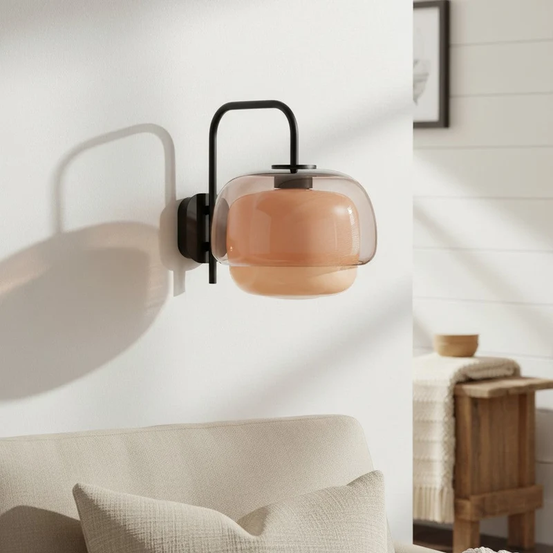 Gekleurde Glazen Wandlamp met Ronde Kap – Groen, Roze, Oranje – Moderne LED Verlichting | Sansoti