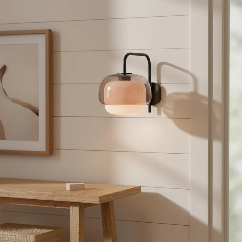 Gekleurde Glazen Wandlamp met Ronde Kap – Groen, Roze, Oranje – Moderne LED Verlichting | Sansoti
