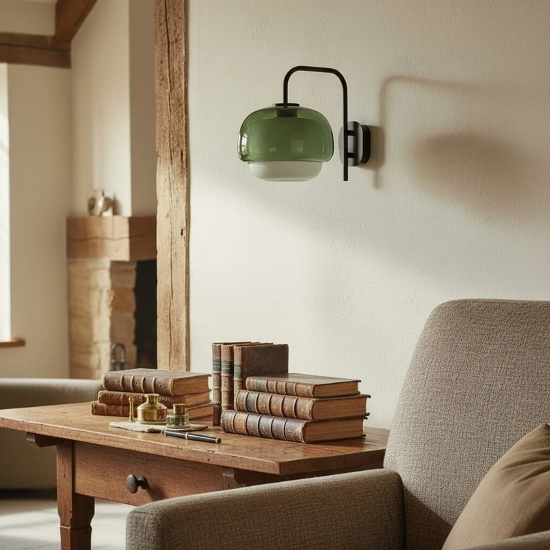 Gekleurde Glazen Wandlamp met Ronde Kap – Groen, Roze, Oranje – Moderne LED Verlichting | Sansoti