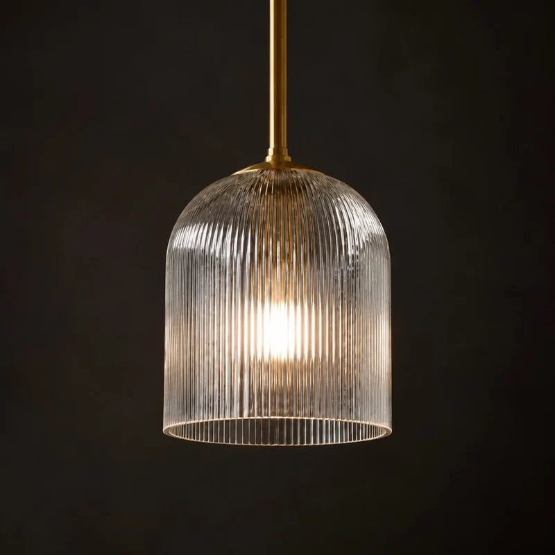 Geribbelde Glazen Hanglamp met Koperen Finish – Landelijke Stijl Verlichting | Sansoti