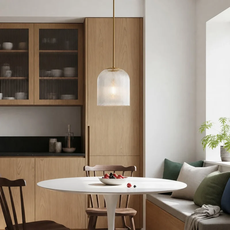 Geribbelde Glazen Hanglamp met Koperen Finish – Landelijke Stijl Verlichting | Sansoti