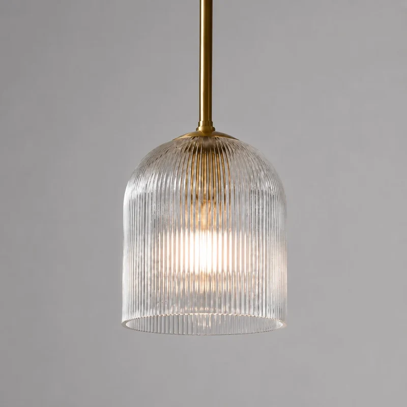 Geribbelde Glazen Hanglamp met Koperen Finish – Landelijke Stijl Verlichting | Sansoti