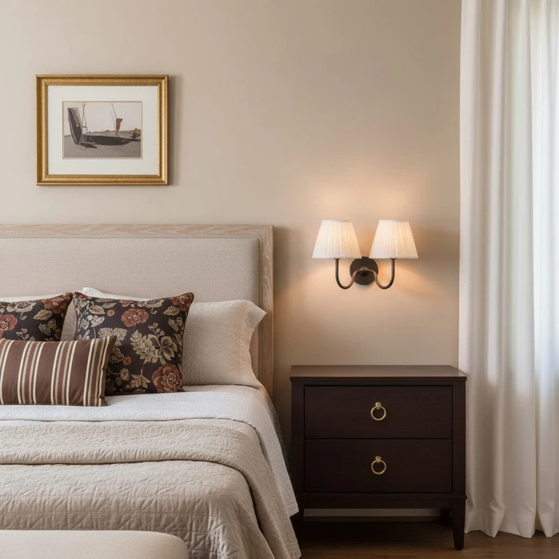 Wandlamp met Plissé Kap – Klassieke Wandverlichting Metaal & Linnen Landelijk Slaapkamer Hal Leeshoek Huis Interieur | Sansoti