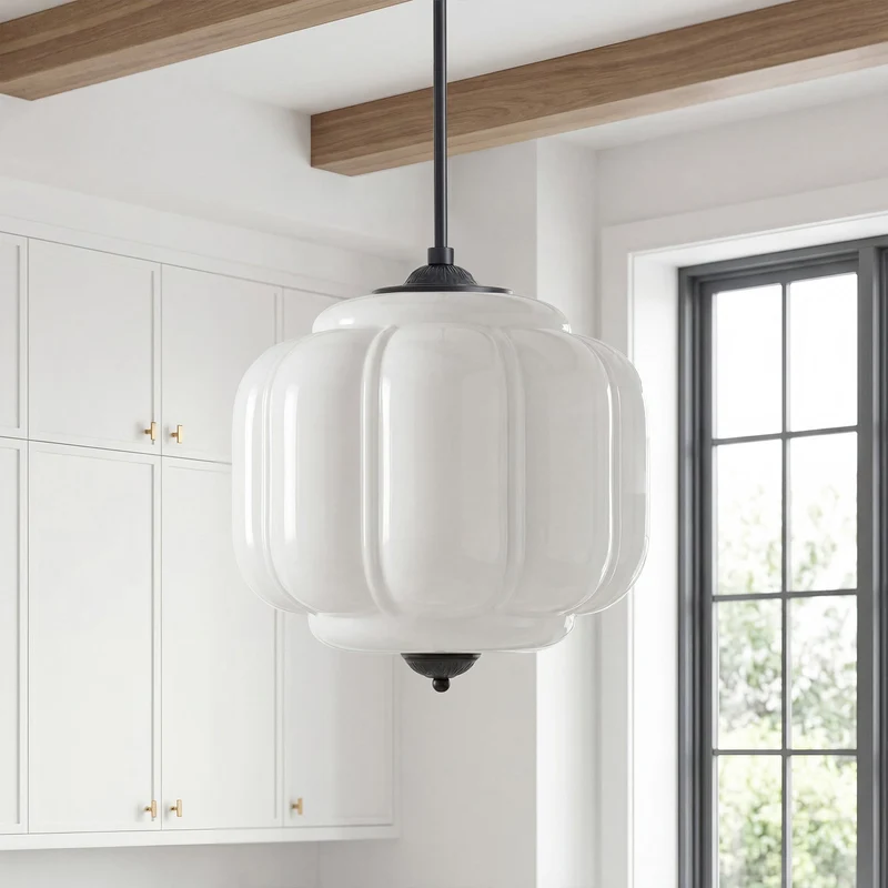 Vintage Melkglas Hanglamp met Messing Armatuur – Klassiek Retro Design voor Eetkamer, Hal & Leeshoek | Sansoti