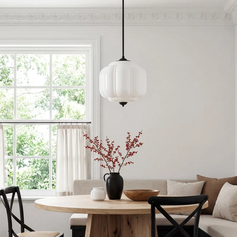 Vintage Melkglas Hanglamp met Messing Armatuur – Klassiek Retro Design voor Eetkamer, Hal & Leeshoek | Sansoti